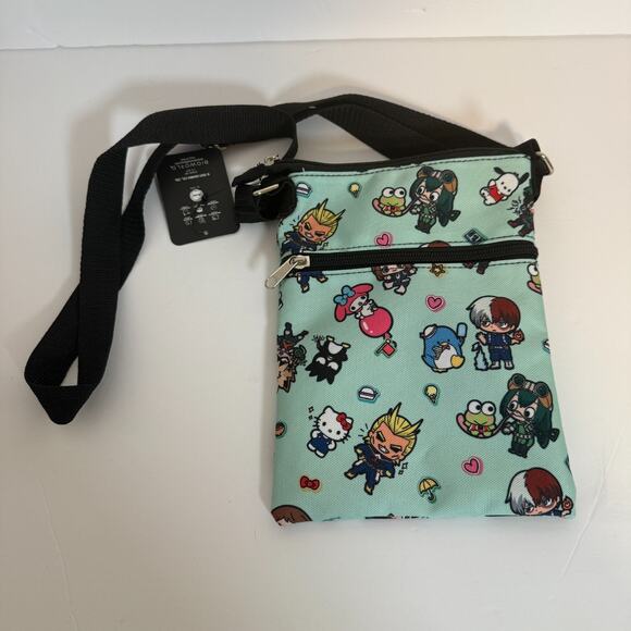 My Hero Academia Hello Kitty & Friends Passport Crossbody Bag Teal Blue NEW - Picture 1 of 7